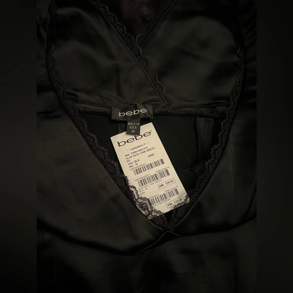 BEBE Slim Sexy V Neck Satin Midi Dress NWT - Picture 10 of 12